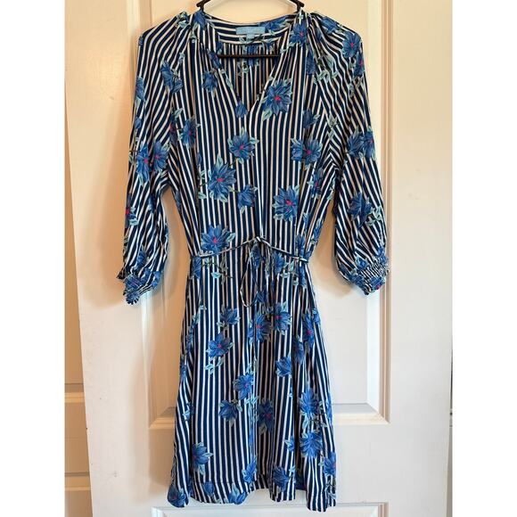 Draper James XS Blue Striped Floral Tie Waist Dress Cottagecore - Picture 4 of 9